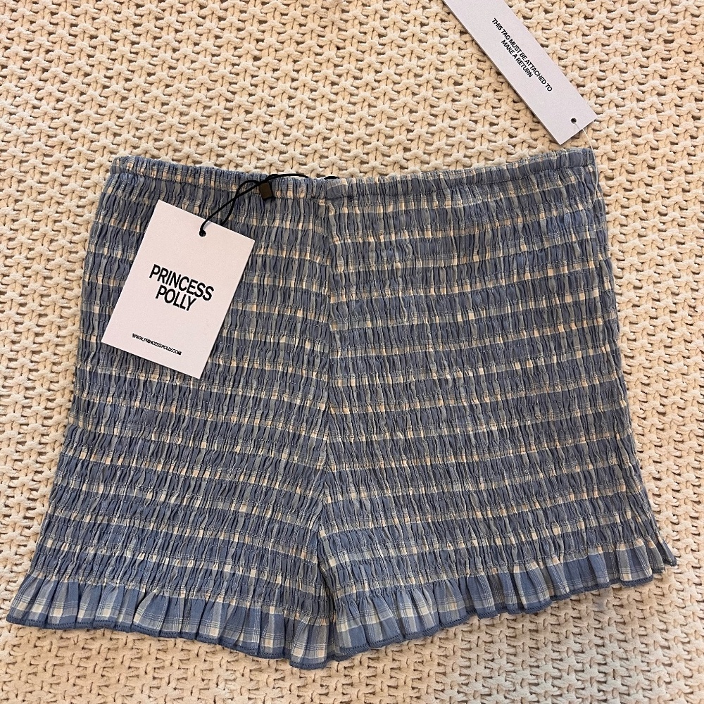 Princess Polly Jukebox Shirred Micro Shorts – Blue, Size 2 (NWT)